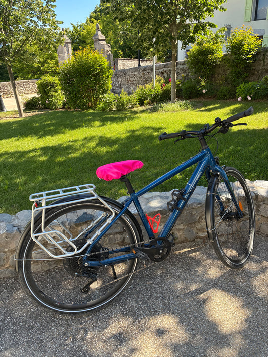 Couvre selle imperméable réversible - Rose et jaune fluo