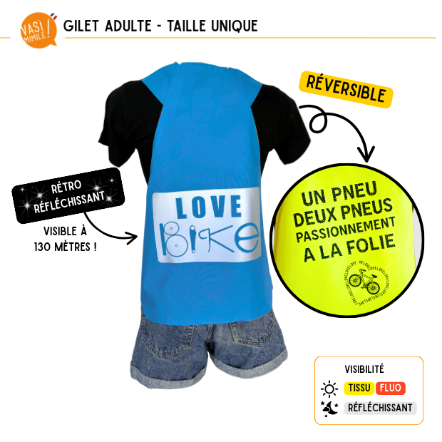 Gilet fluo réversible - Love Bike & 2 Pneus