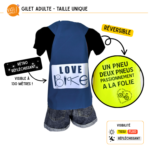 Gilet fluo réversible - Love Bike & 2 Pneus