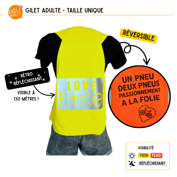 Gilet fluo réversible - Love Bike & 2 Pneus