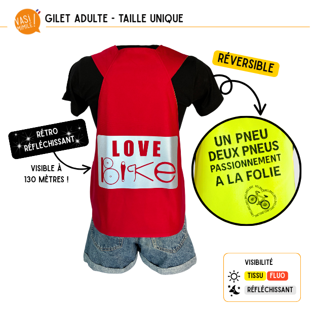 Gilet fluo réversible - Love Bike & 2 Pneus