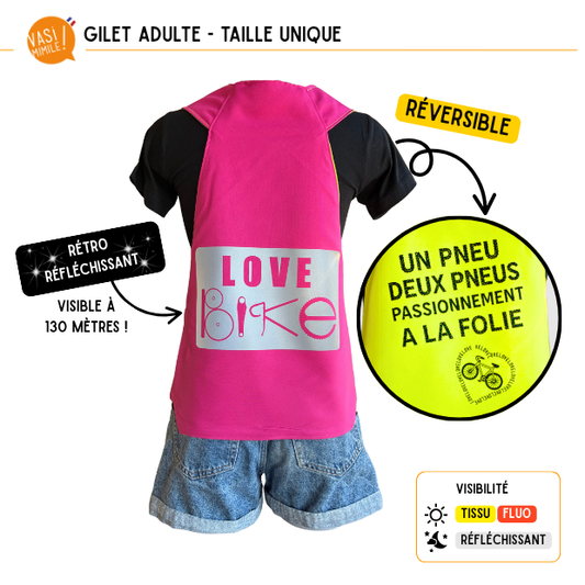 Gilet fluo réversible - Love Bike & 2 Pneus