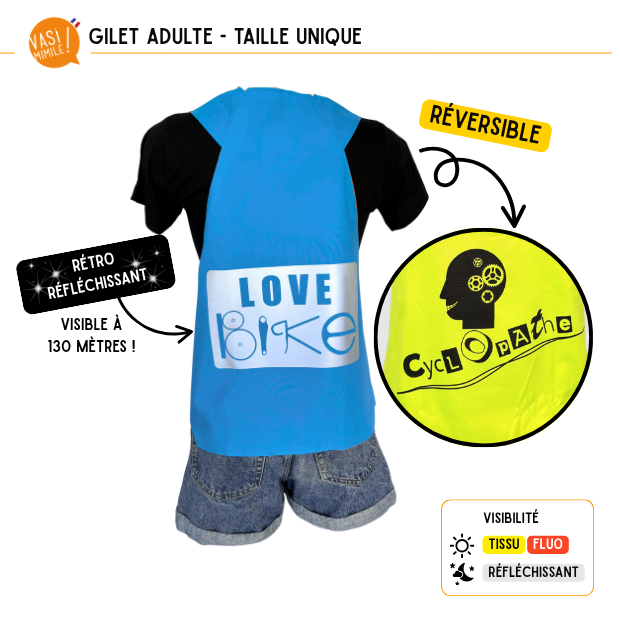 Gilet fluo réversible - Love Bike & Cyclopathe