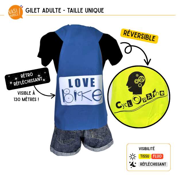 Gilet fluo réversible - Love Bike & Cyclopathe