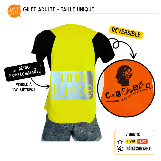 Gilet fluo réversible - Love Bike & Cyclopathe