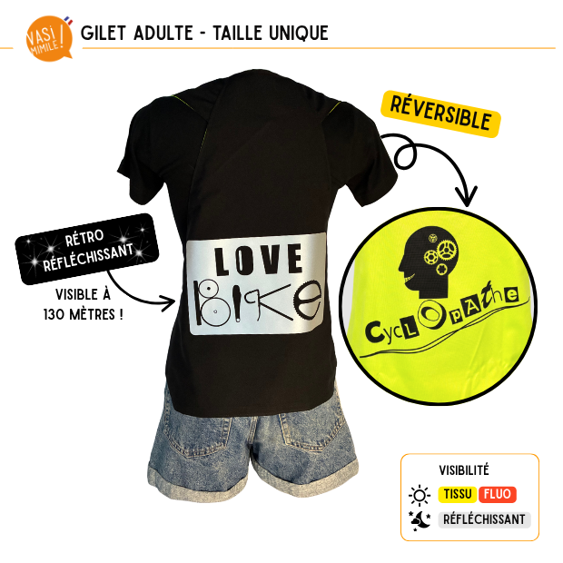 Gilet fluo réversible - Love Bike & Cyclopathe
