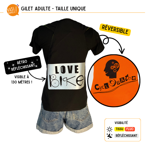 Gilet fluo réversible - Love Bike & Cyclopathe