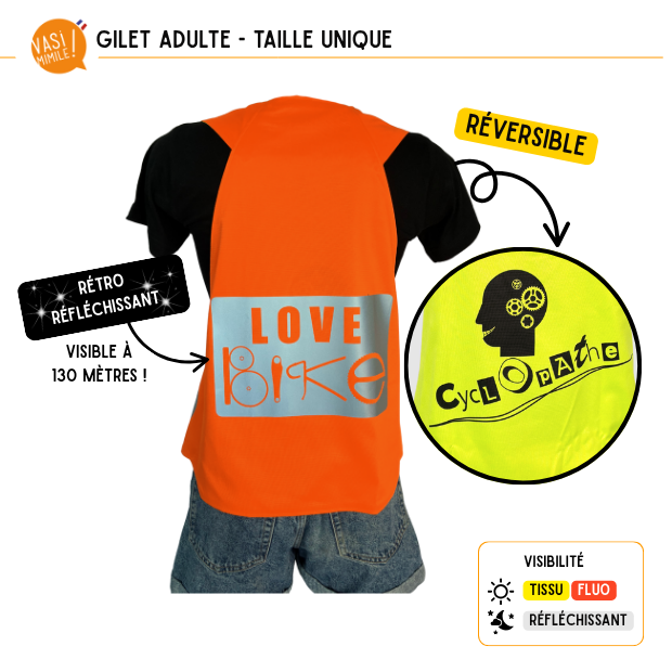 Gilet fluo réversible - Love Bike & Cyclopathe