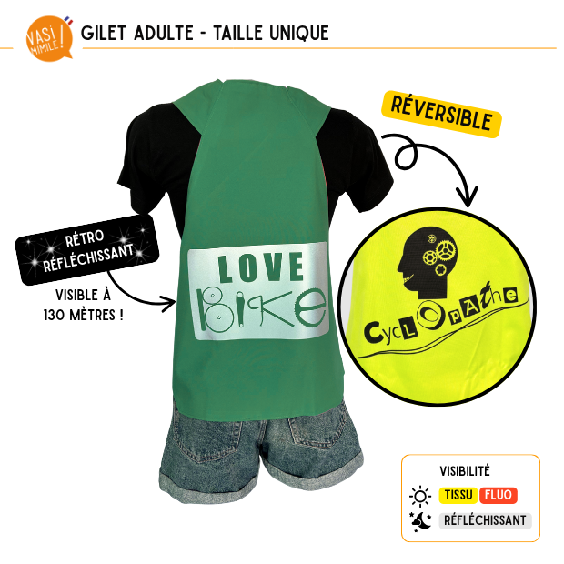 Gilet fluo réversible - Love Bike & Cyclopathe
