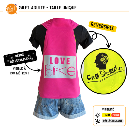 Gilet fluo réversible - Love Bike & Cyclopathe