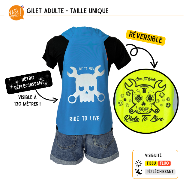 Gilet fluo réversible - Live to ride & Ride to live