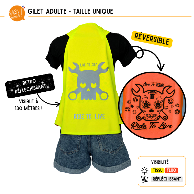 Gilet fluo réversible - Live to ride & Ride to live