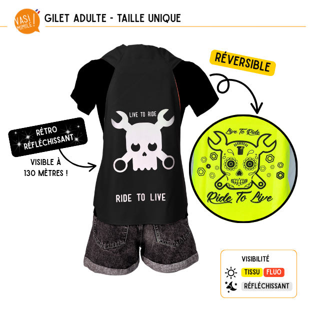 Gilet fluo réversible - Live to ride & Ride to live