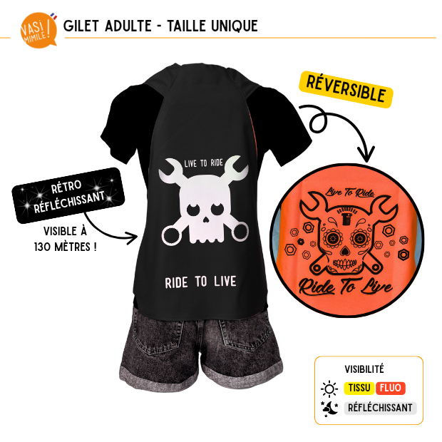Gilet fluo réversible - Live to ride & Ride to live