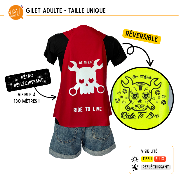 Gilet fluo réversible - Live to ride & Ride to live