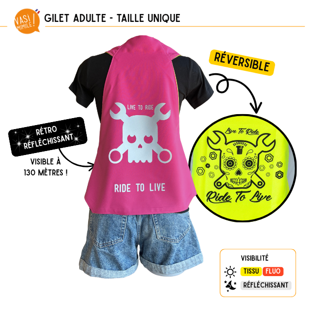 Gilet fluo réversible - Live to ride & Ride to live
