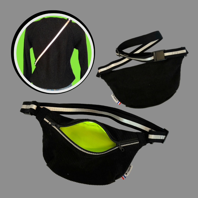 Banane en velours cĂŽtelĂ© noir â RĂ©flĂ©chissante et intĂ©rieur fluo