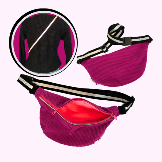 Banane en velours côtelé rose – Réfléchissante et intérieur fluo