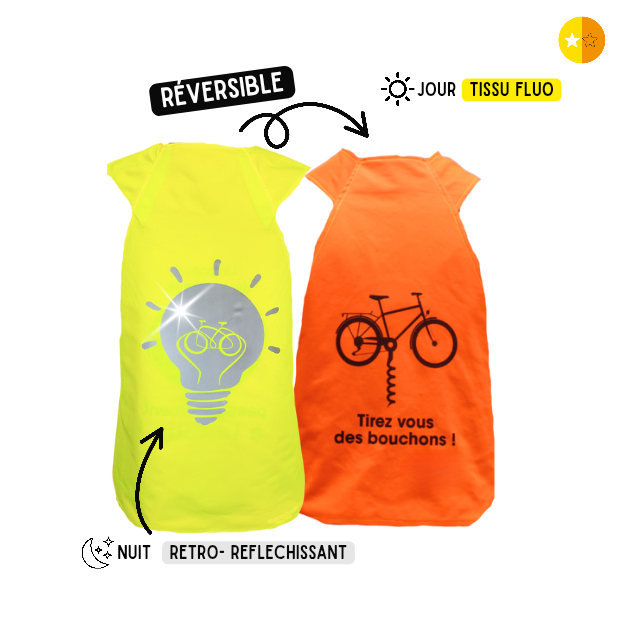 Gilet fluo réversible - Ampoule & Tirez-vous des bouchons