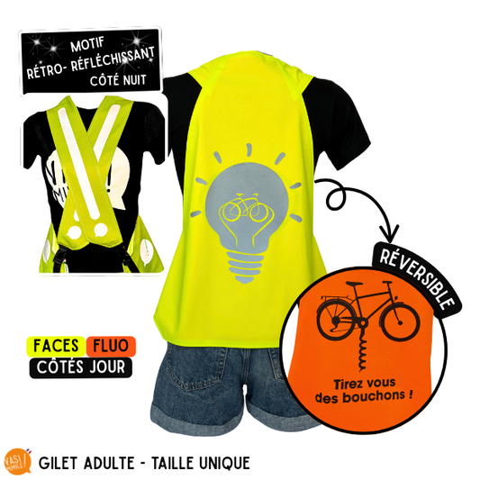 Gilet fluo réversible - Ampoule et Tirez vous des bouchons Jaune