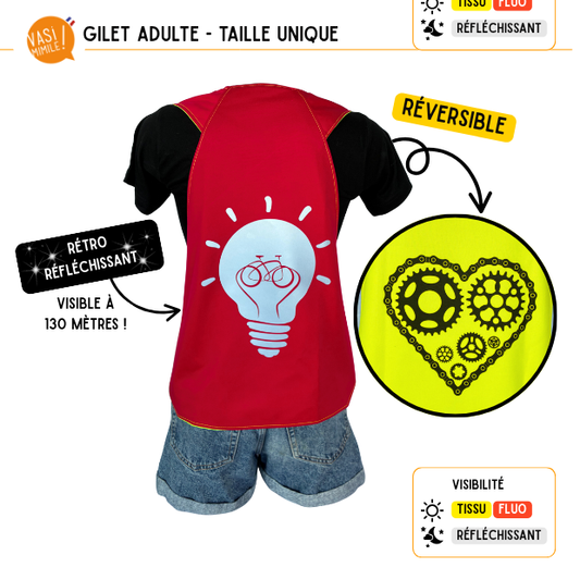 Gilet fluo réversible - Ampoule et Coeur Rouge