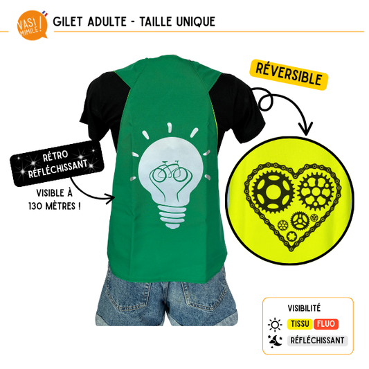 Gilet fluo réversible - Ampoule et Coeur Vert