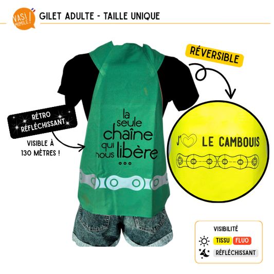Gilet fluo réversible - J'aime le cambouis Vert
