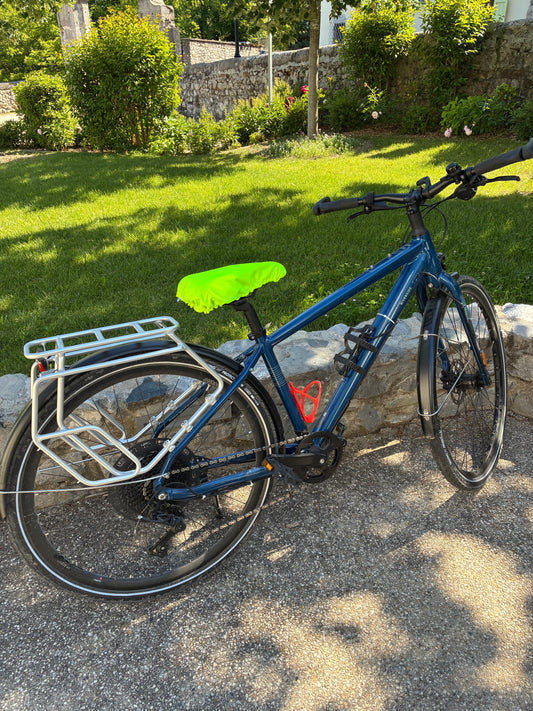 Couvre selle imperméable réversible - Bleu et jaune fluo