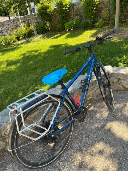 Couvre selle imperméable réversible - Bleu et jaune fluo
