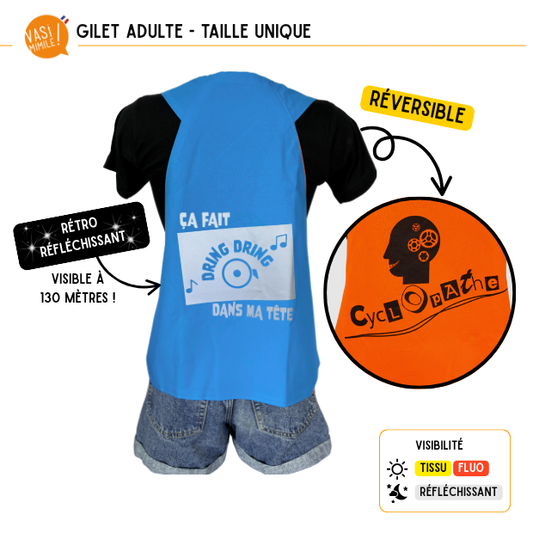 Gilet fluo réversible - Dring Cyclopathe Bleu