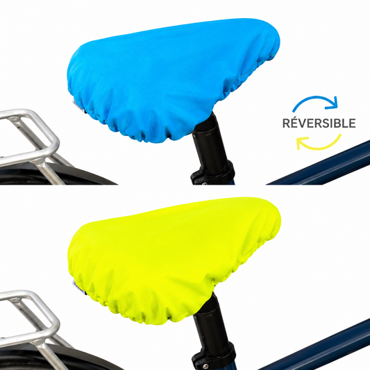 Couvre selle imperméable réversible - Bleu et jaune fluo