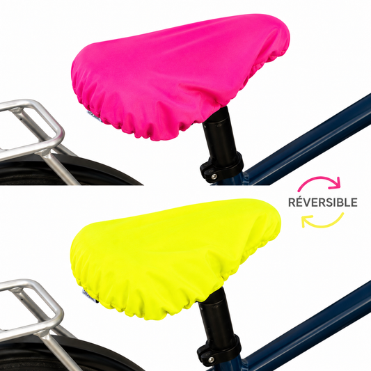 Couvre selle imperméable réversible - Rose et jaune fluo