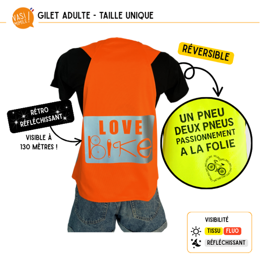 Gilet fluo réversible - Love Bike & 2 Pneus