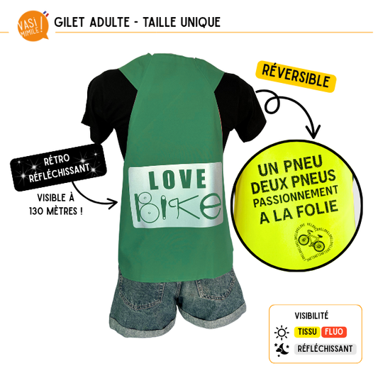 Fin de série ! Gilet fluo réversible - Love Bike Passionnément Vert
