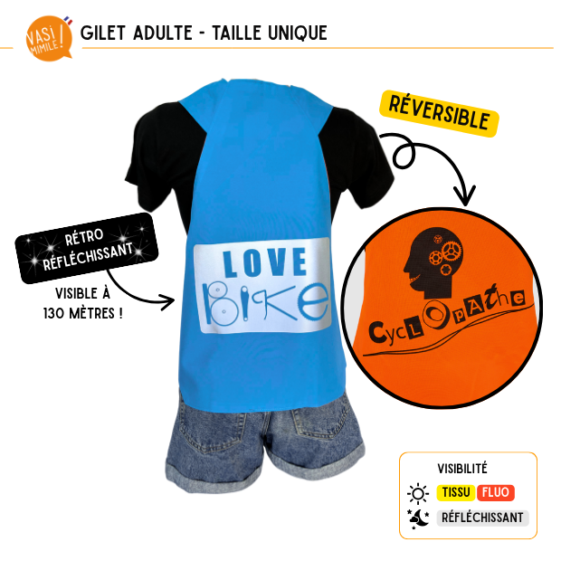 Gilet fluo réversible - Love Bike & Cyclopathe