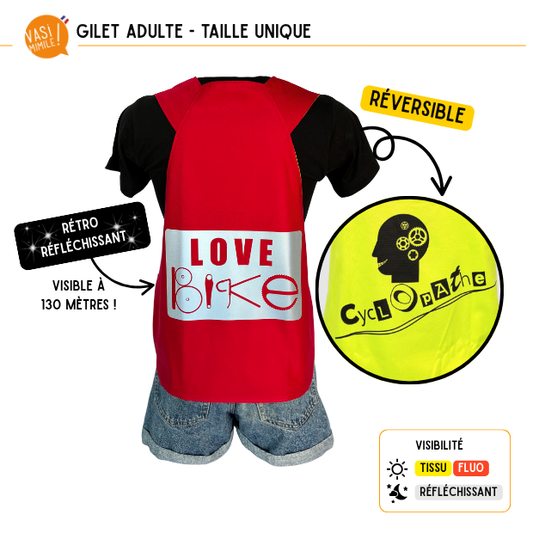 Gilet fluo réversible - Love Bike & Cyclopathe