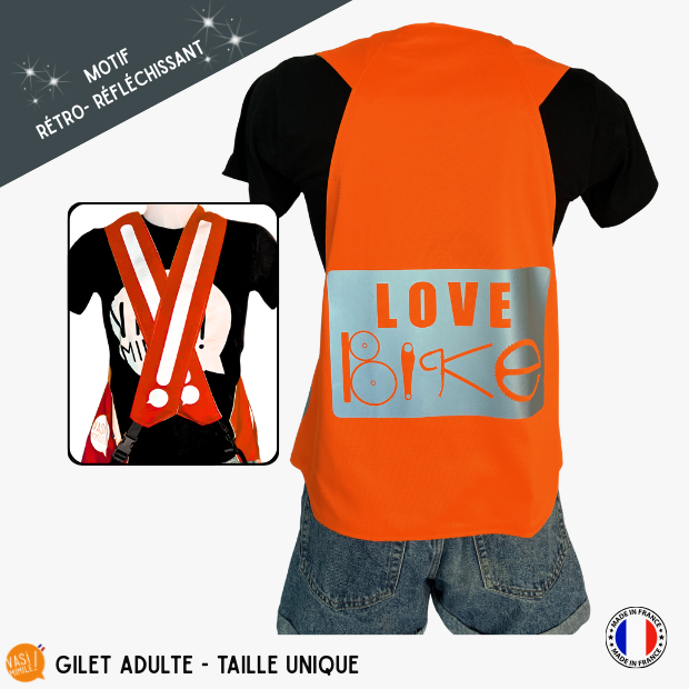 Gilet adulte fluo réfléchissant - Love Bike