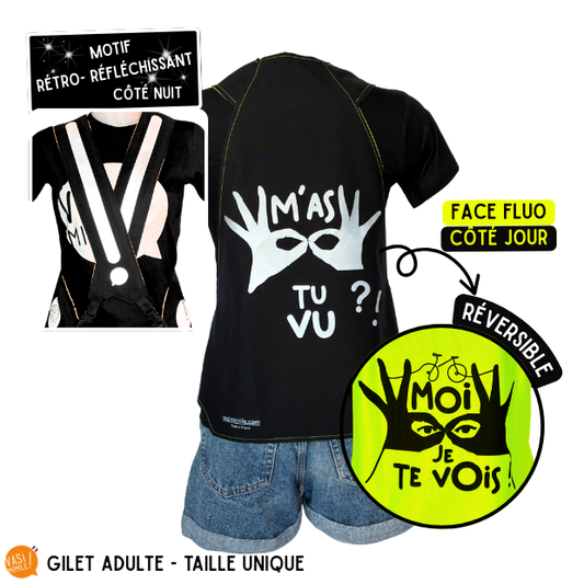 Gilet fluo réversible - M'as tu vu! Je te vois Noir