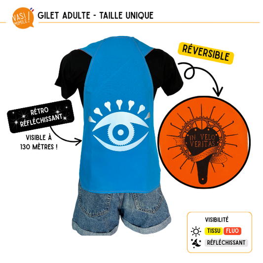 Fin de série ! Gilet fluo réversible - Oeil & In velo veritas Bleu