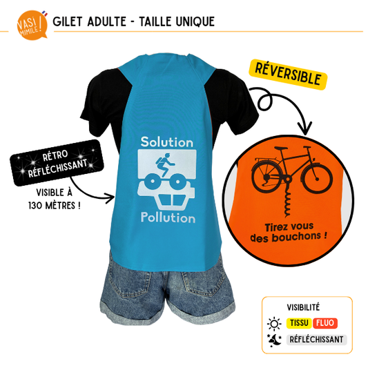 Gilet fluo réversible - Solution Pollution & Tirez vous des bouchons Bleu