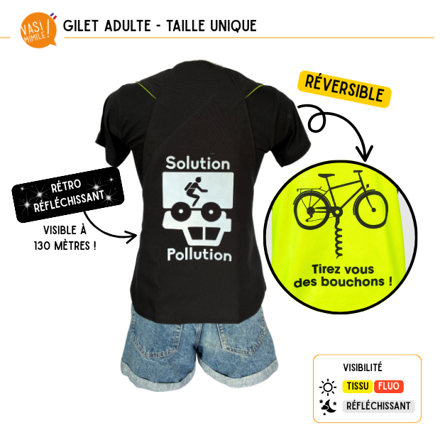 Gilet fluo réversible - Solution Pollution & Tirez-vous des bouchons