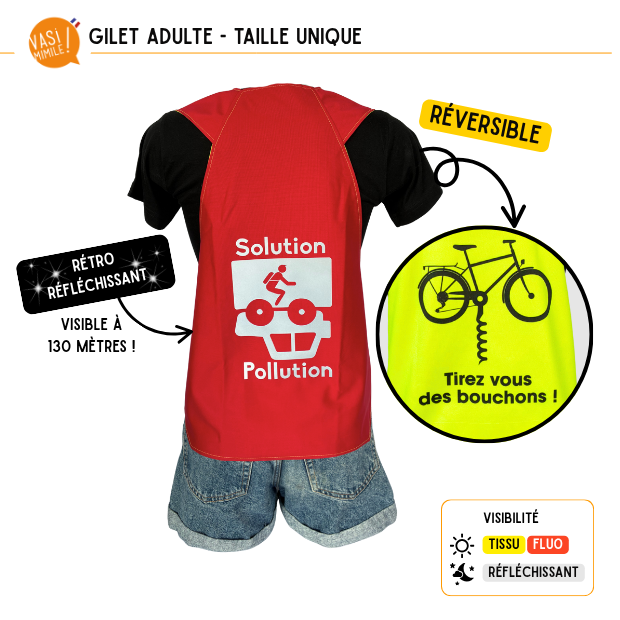 Gilet fluo réversible - Solution Pollution & Tirez-vous des bouchons