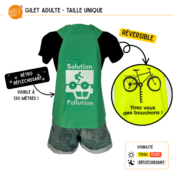 Gilet fluo réversible - Solution Pollution & Tirez-vous des bouchons