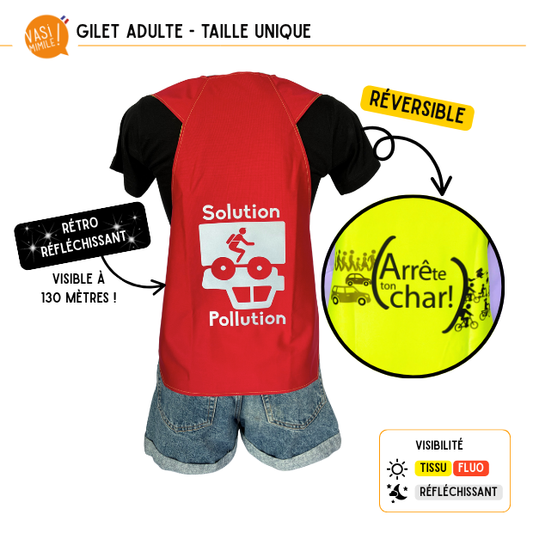 Gilet fluo réversible - Solution Pollution & Arrête ton char Rouge