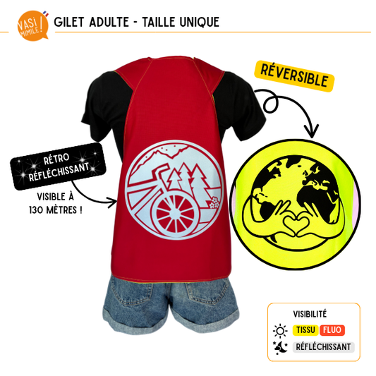 Gilet fluo réversible - Travel Love earth Rouge