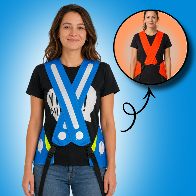 Gilet adulte réversible - Bleu & Orange fluo - Choisis tes motifs