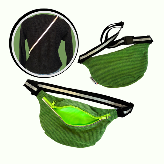 Banane en velours côtelé vert – Réfléchissante et intérieur fluo