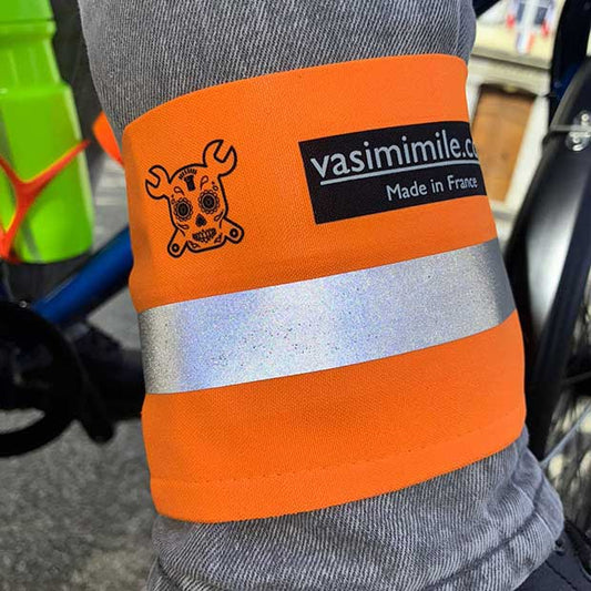 Serre-pantalon orange fluo & réfléchissant - surcyclé