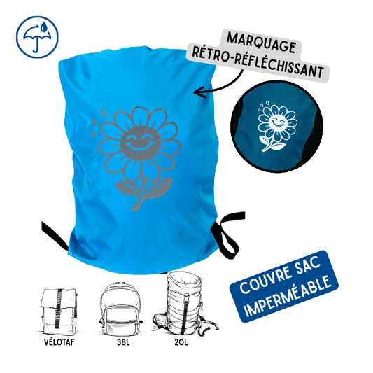 Couvre sac imperméable - Flower feel good Bleu