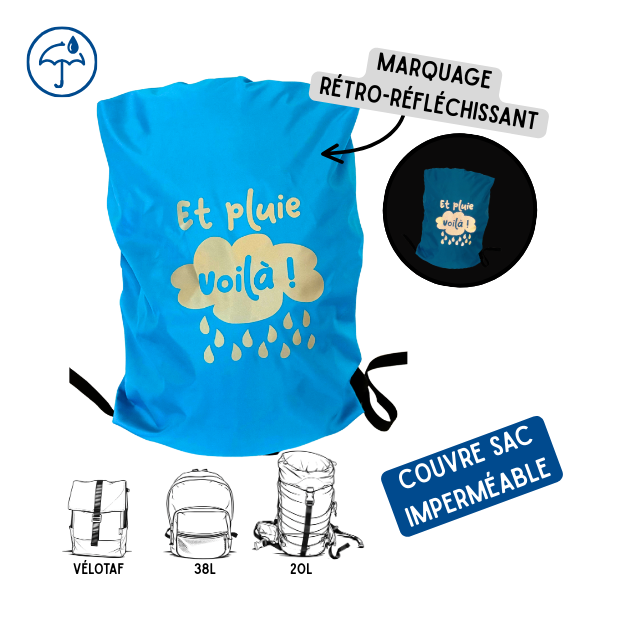 Couvre sac imperméable - Et pluie voilà ! Bleu